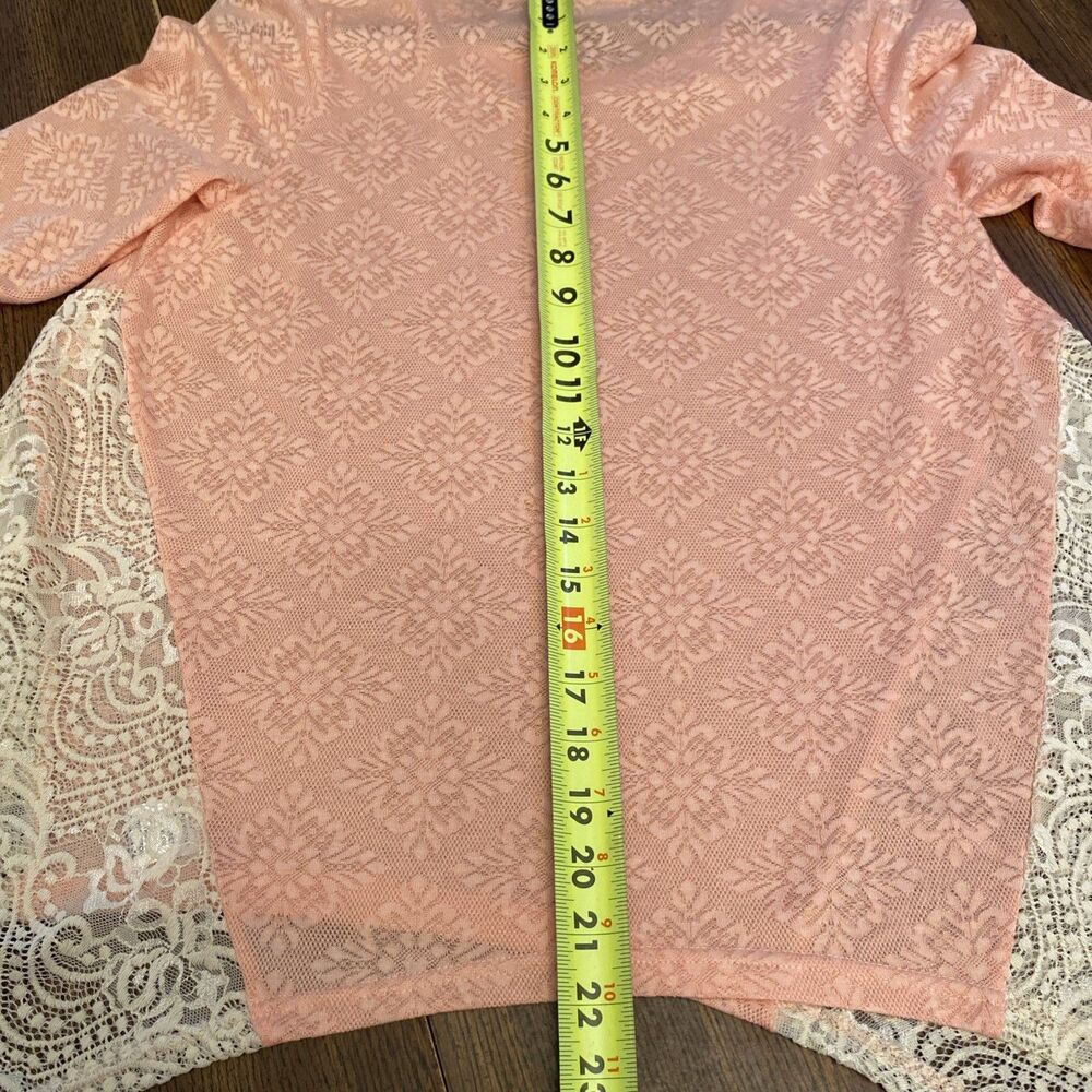 Filly Flair Women’s Size Small Lace Sheer Floral Pink Blouse Crochet Long Sleeve - Picture 11 of 11